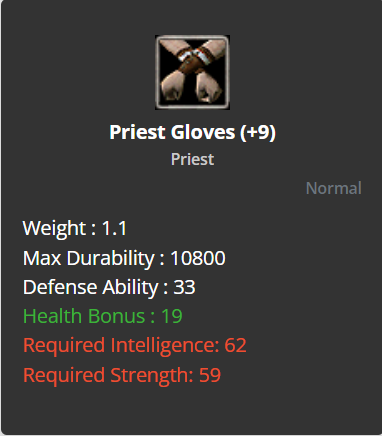 Priest Gloves +9 (HP)