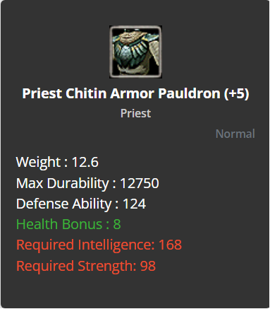 Priest Chitin Armor Pauldron +5