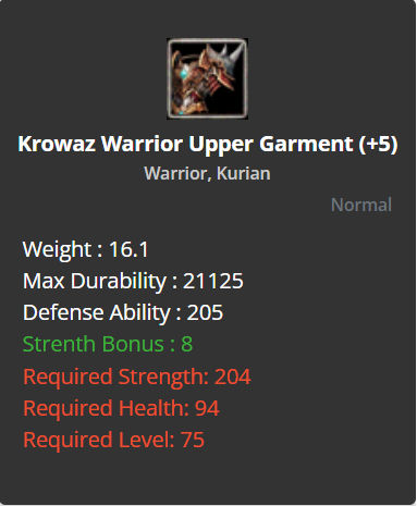 Krowaz Warrior Upper Garment +5
